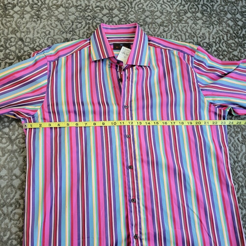 NWT ETRO Milano Rainbow Striped Button Up Men's Shirt Size 42 - Picture 8 of 11